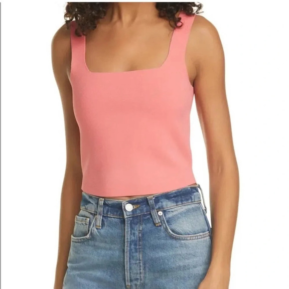 A.L.C Victoria Sweater Tank Top Crop Pink Lychee Square Neck Fitted Cropped NEW - Picture 1 of 16